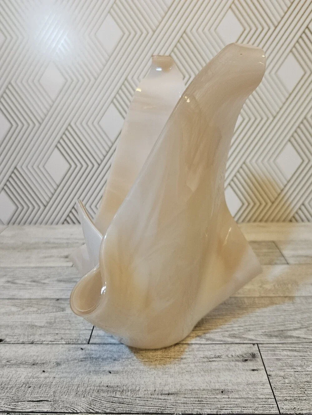 Handkerchief  Vase Candle Holder Abstract Pink And White Swirl Glass